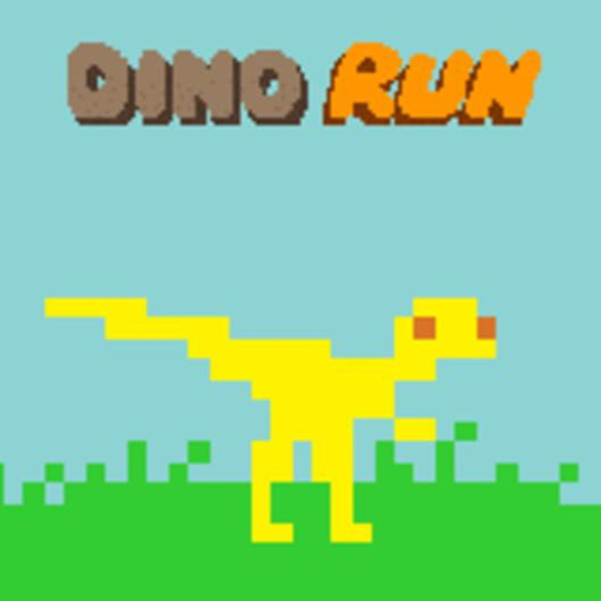 Dino Run game image with a yellow pixel dinosaur